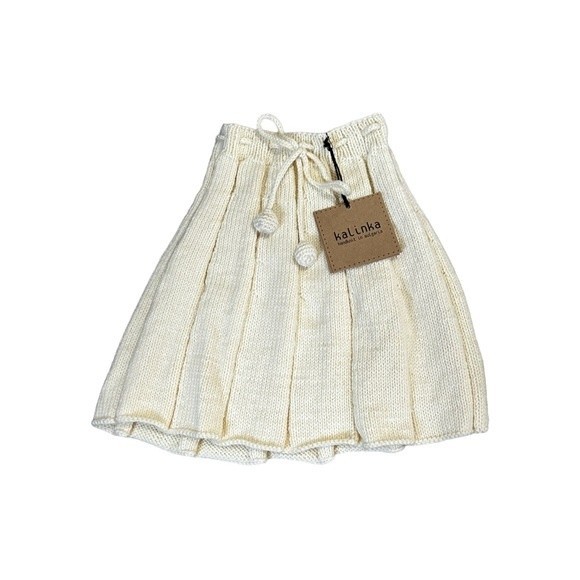 Kalinka Knits Girls Natural Ivory Hand Knit Merino Wool Pleated Skirt - Picture 1 of 5